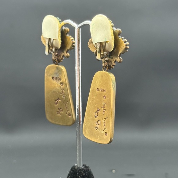 Stephen Dweck 2.5" Bronze & Sterling Silver Clip-On Earrings w/ Onyx - Picture 5 of 9